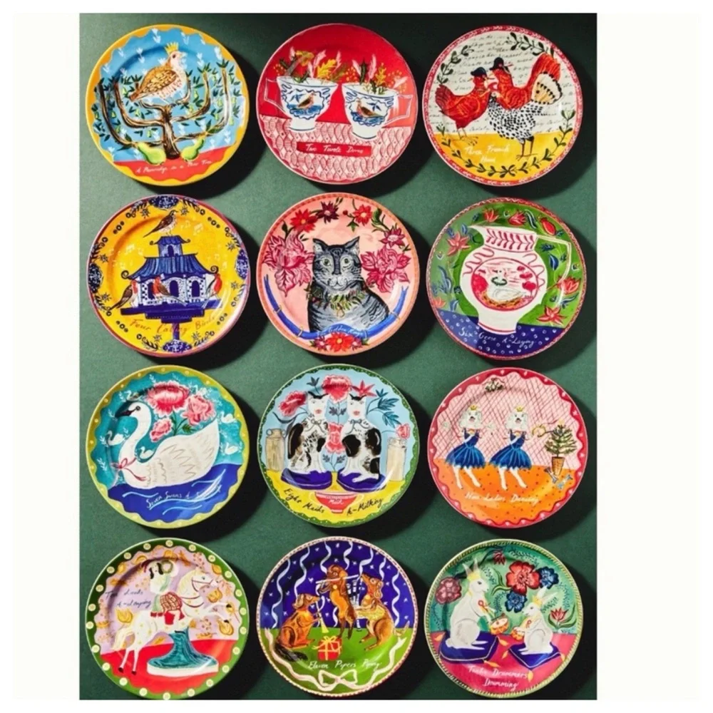 NIB Anthro Emily Maude 12 Days of Christmas 12 Drummers Drumming Dessert Plate
